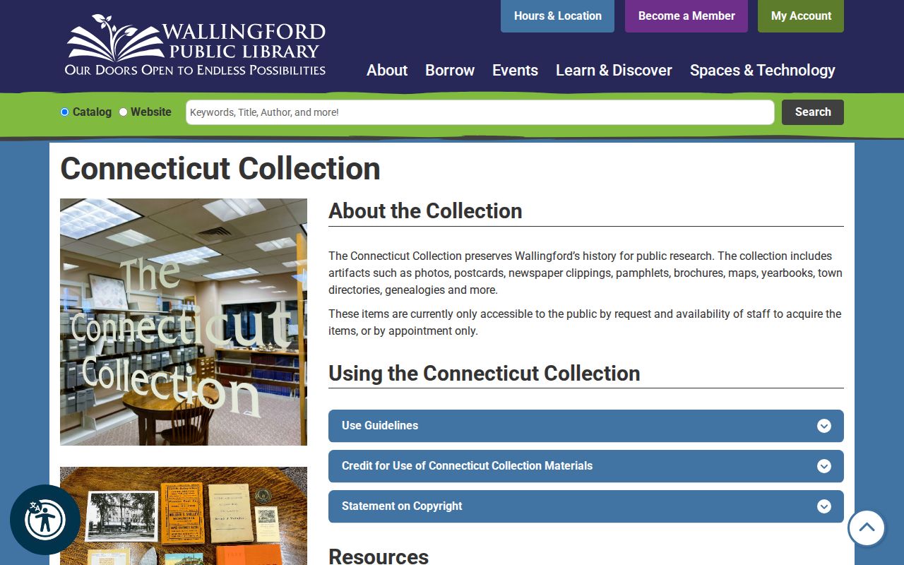 Wallingford Public Library Connecticut Collection information page