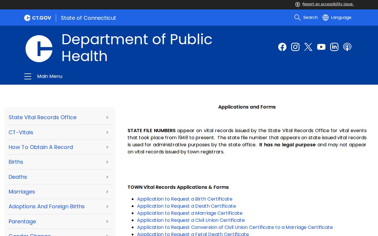 Wallingford residents directory Connecticut vital record application