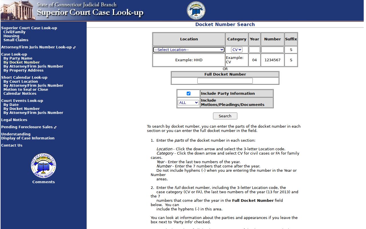 Wallingford resident lookup civil docket search