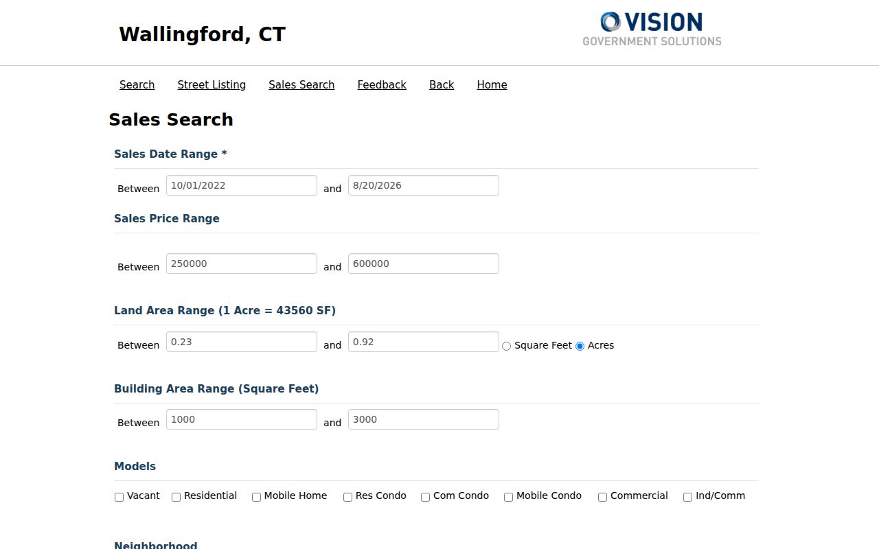 Wallingford Vision sales search used after a ZIP address check
